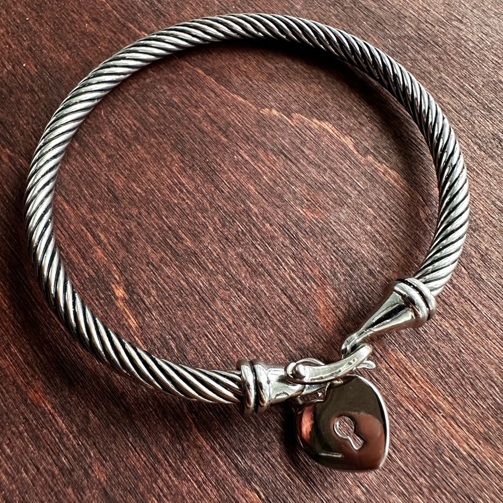 Silver Twisted Bracelet with Heart Charm